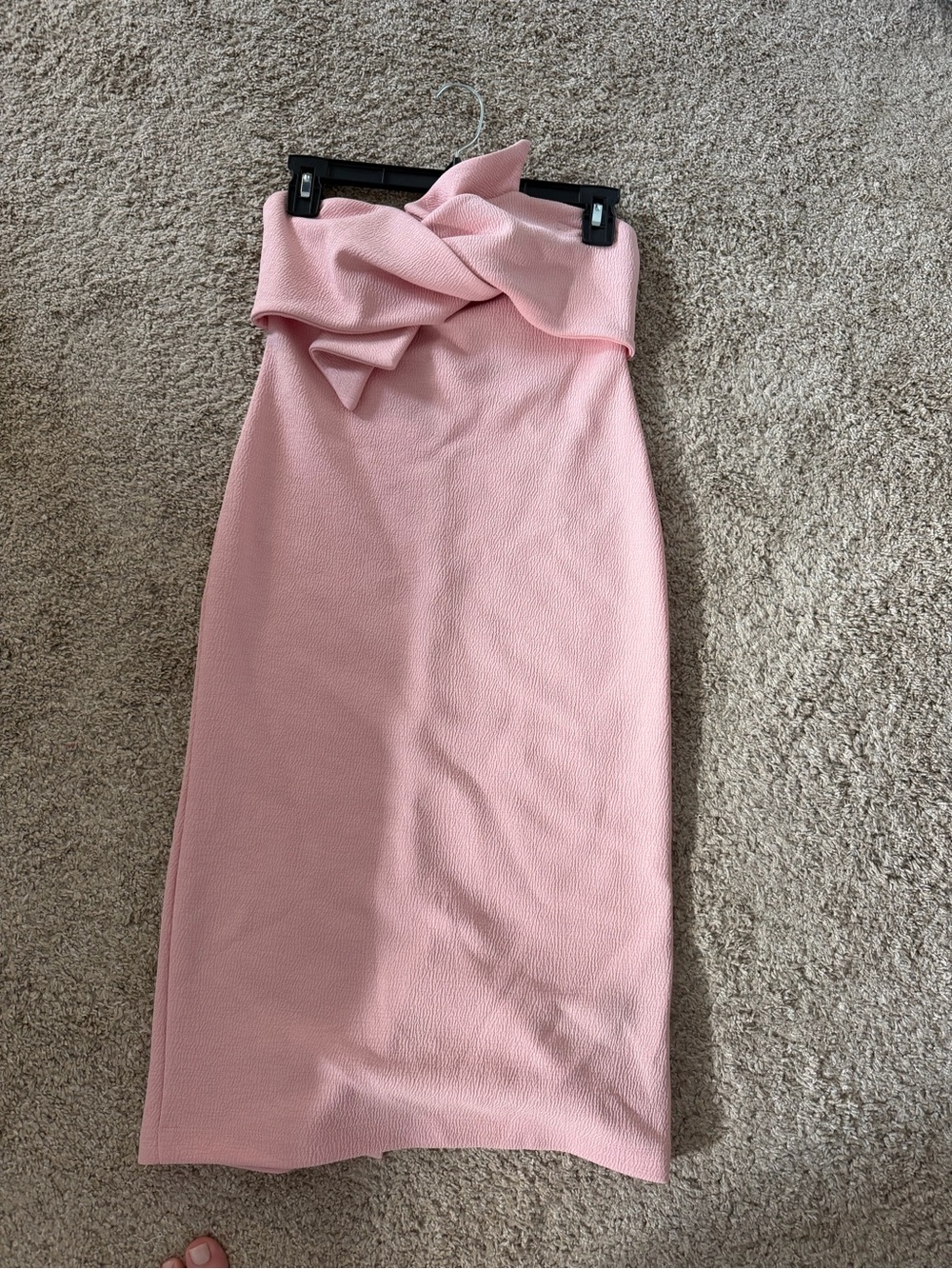 Topshop Textured Pink Strapless Midi Dress